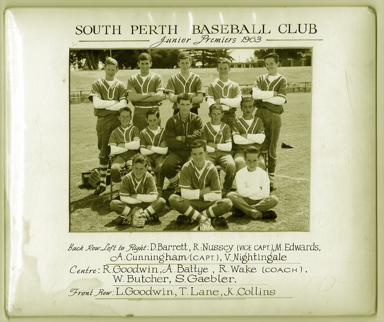1963 South Perth Baseball Club Junior Premiers Collections WA